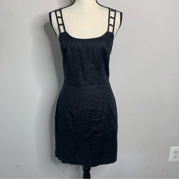 Andrea Polizzi for Rex Lester Black Linen Strappy Cutout Crisscross Mini Dress - Picture 7 of 13